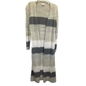 Cabi Vineyard Cream Gray Striped Open Front Duster Cardigan Sweater XS‎